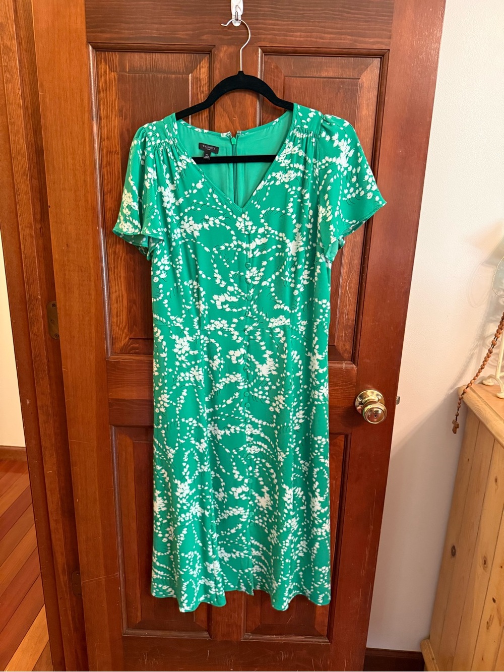 Talbots Emerald Green Floral V-Neck Dress